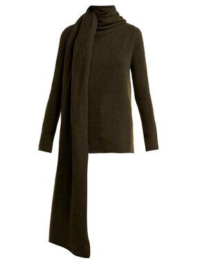 THE ROW "Merriah" Scarf-neck Cashmere-blend Sweater In Dark Olive, Size small